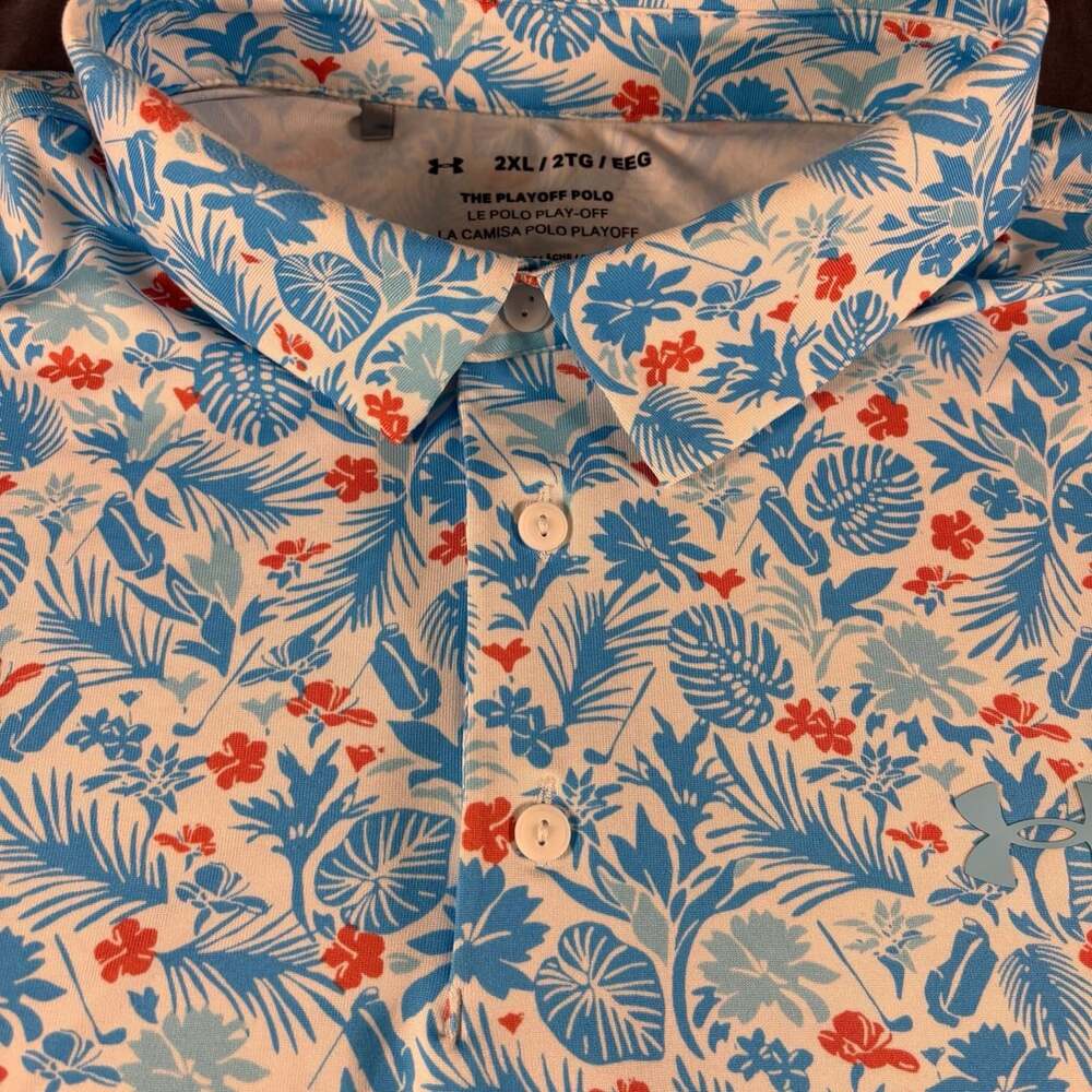 Under Armour The Playoff Polo performance Blue Red Floral Print Golf Mens 2XL